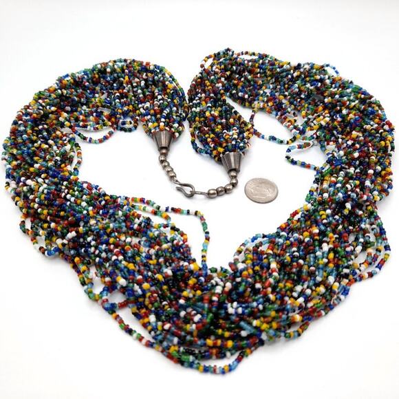 Vintage Multi-strand Glass Bead Necklace, Bohemian 28 Strands, 33 Inches - Picture 10 of 10